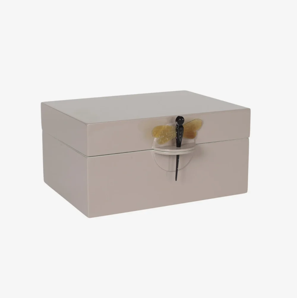 CAIXA DECORATIVA COM LIBÉLULA BEGE GRANDE