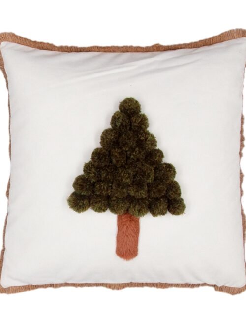 Almofada decorativa 45x45cm, pinheiro com franjas