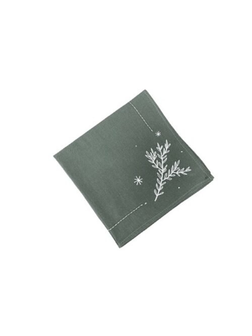 Conjunto de 6 guardanapos verdes bordados, 45x45cm.