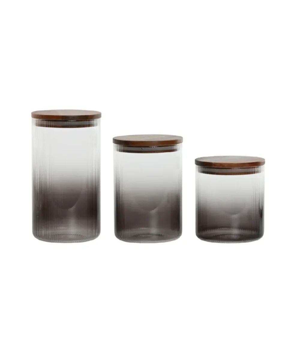 CONJUNTO 3 FRASCOS VIDRO E MADEIRA