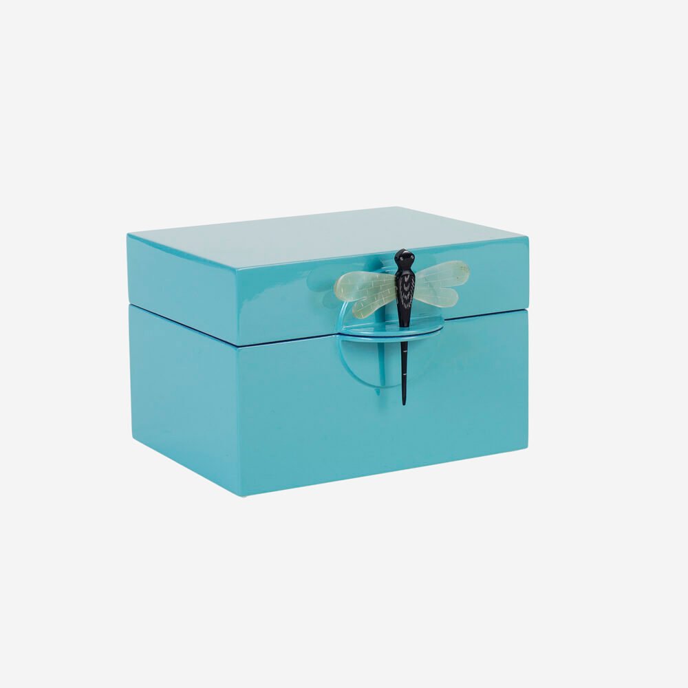 Caixa Decorativa com Libélula Azul - Turquesa Média