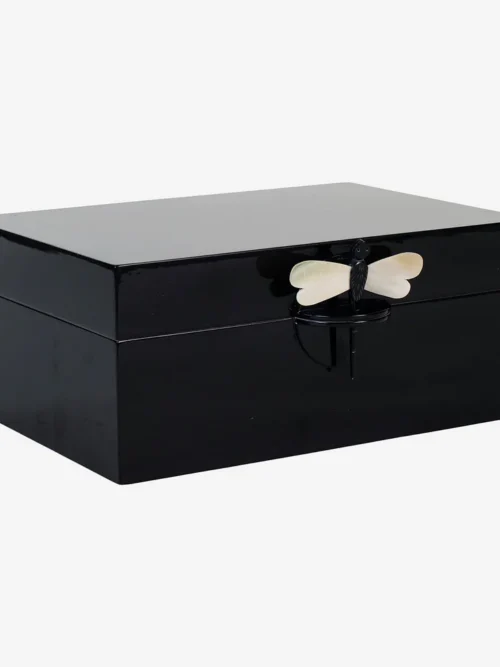 CAIXA DECORATIVA COM LIBÉLULA BEGE PRETO XXL